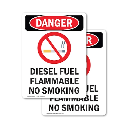 Signmission Diesel Fuel Flammable Danger Sign, Vinyl Decal, 3.5in W x 5in L, 2PK OS-2PACK-DS-D-35-V-1128